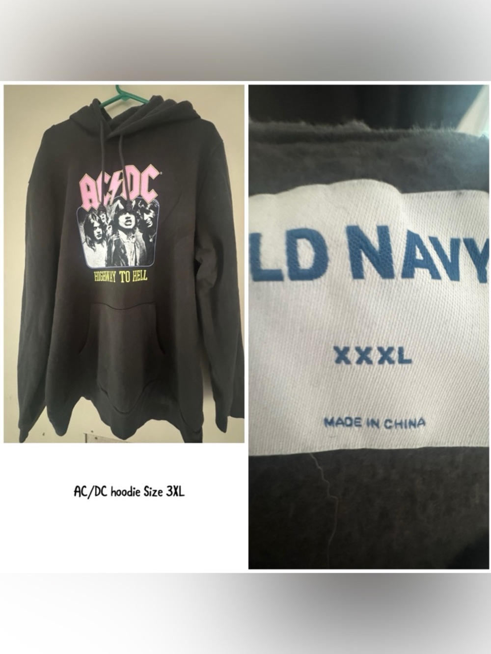 Old Navy Black AC/DC 'Highway to Hell' Graphic Hoodie with Pink Logo